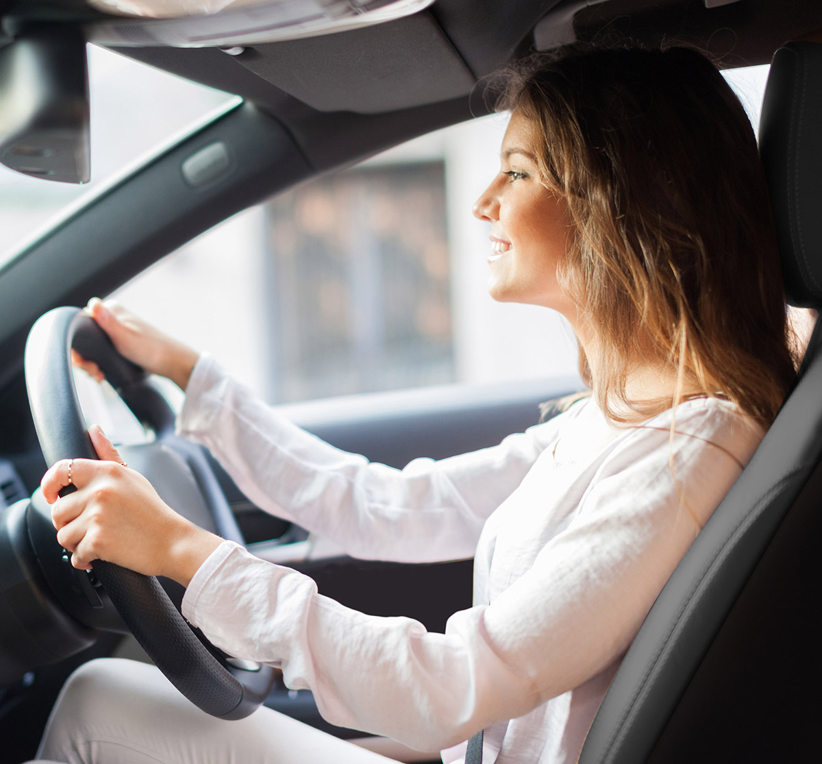 learner driver concentrating on her lesson